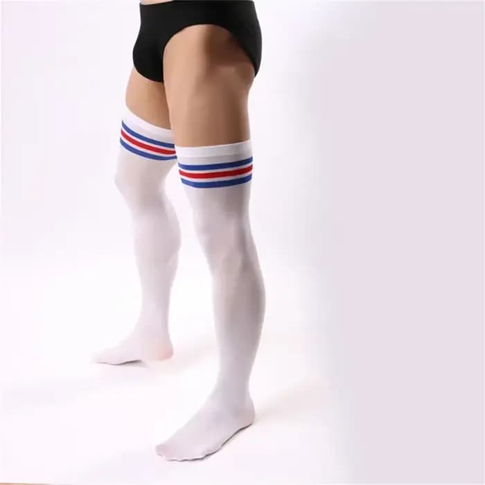 Bas de sport Sexy à rayures transparentes pour hommes