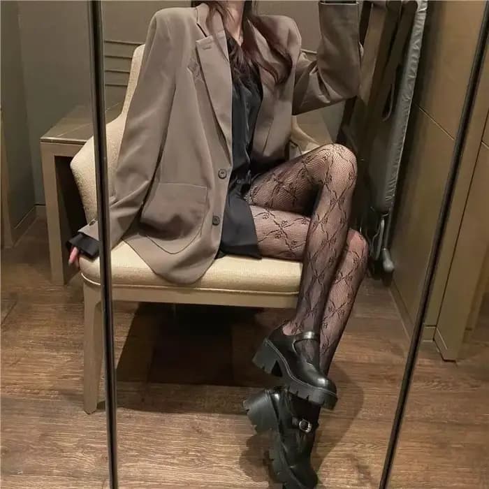 1 paire de collants en résille blanche et noire ajourée, style gothique Lolita, pour cosplay, collants JK pour filles, bas de club, collants résille