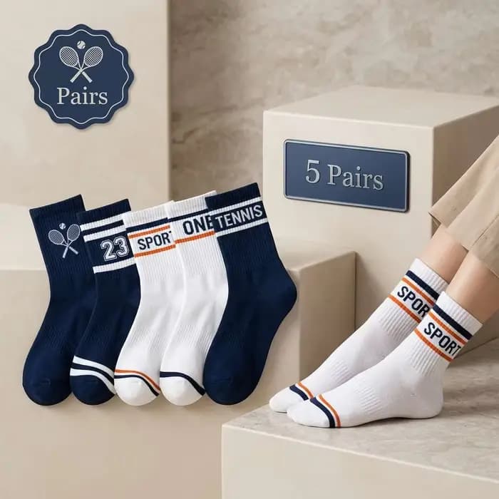 5 paires de chaussettes mi-mollet pour enfants garçons – style sport tennis