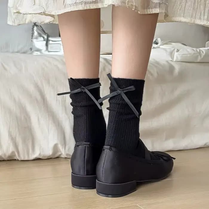 JK-Chaussettes Japonaises à Nministériels d Papillon pour Femme, Accessoire de dehors en Coton, Noir et Blanc