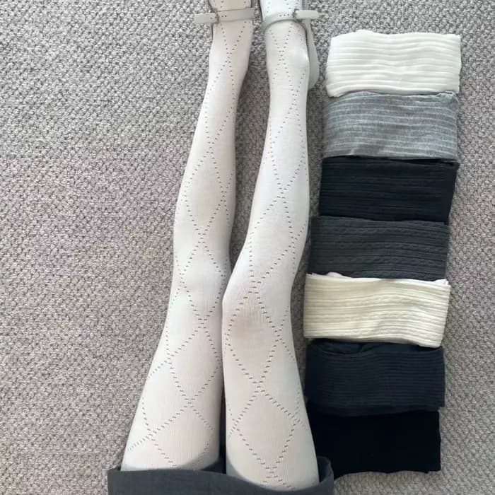 Collants gris diamant découpé pour femmes