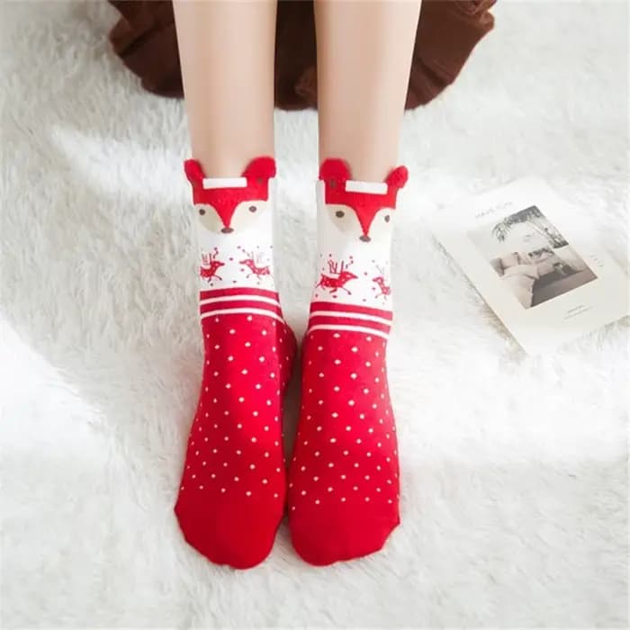 3 paires/lot femmes décontracté hiver chaussettes de noël cerf renard ours chien wapiti coton dessin animé chaud doux Sokken cadeau de noël livraison directe