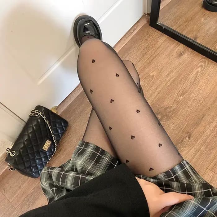 Collants JK Kawaii à imprimé pois pour femme, collants transparents sexy et mignons, bas de contention féminins à motif géométrique floral et nœud papillon