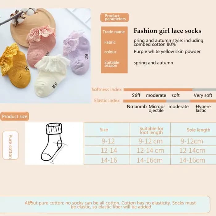 Chaussettes fines en dentelle à volants pour bébé fille et enfant