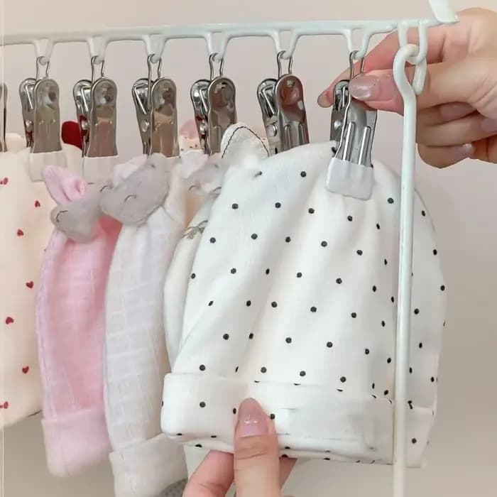 Séchoir à chaussettes à 18 pinces en acier inoxydable, grande capacité, multi-pinces, séchoir à chaussettes, cintre à vêtements pliable coupe-vent