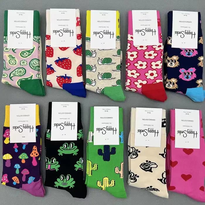 Chaussettes mi-tube pour femmes, marque de mode HS, vêtements quatre saisons, chaussettes joyeuses en pur coton