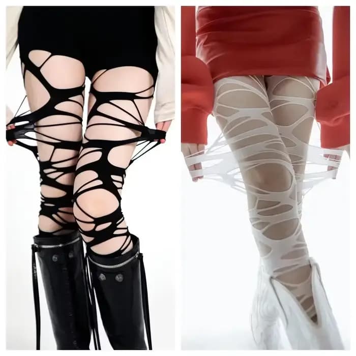 Mode Punk déchiré sangle trous collants Nue Sexy Lolita gothique toile d'araignée bas dames Y2k noir maille collants doux haute bonneterie