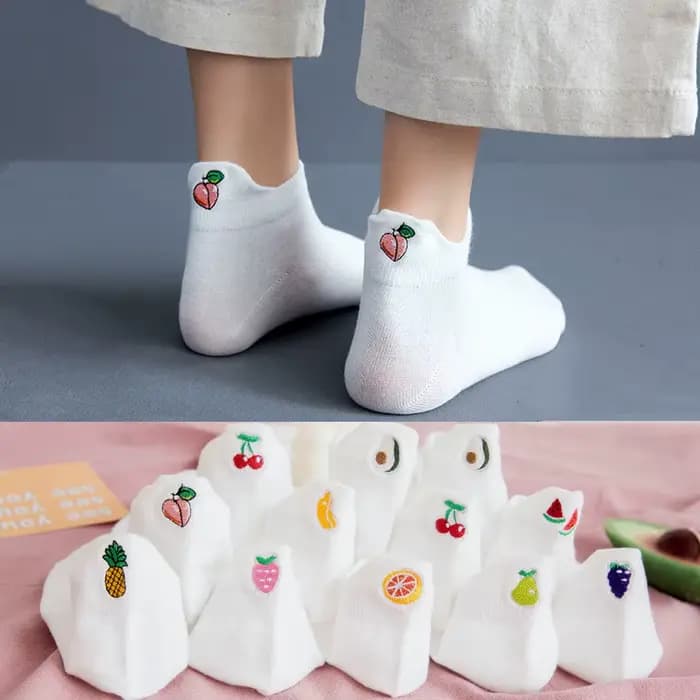 1 paire fraise pastèque pêche banane ananas chaussettes blanches femmes broderie Harajuku cheville chaussette avocat