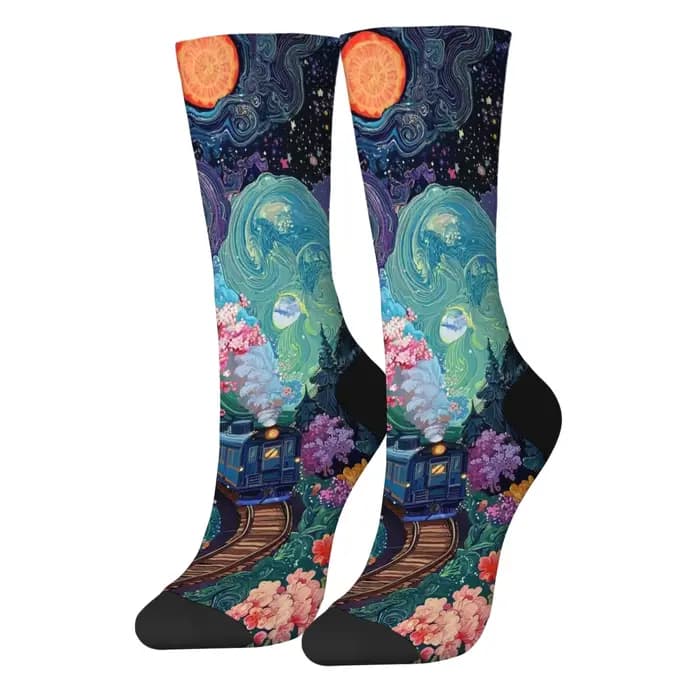 Fantaisie Floral Train hommes chaussettes Harajuku Style rétro décontracté mode sport
