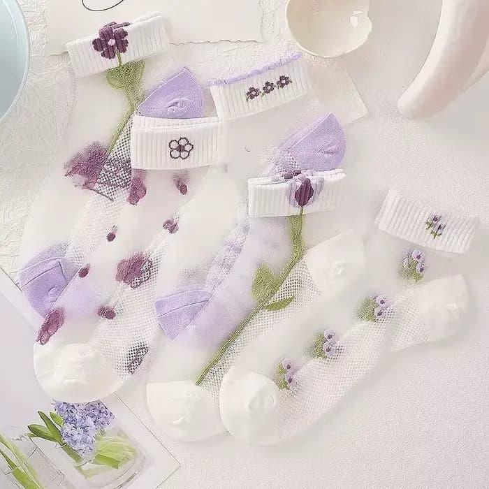 5 paires de chaussettes courtes à motifs de fleurs pour femmes