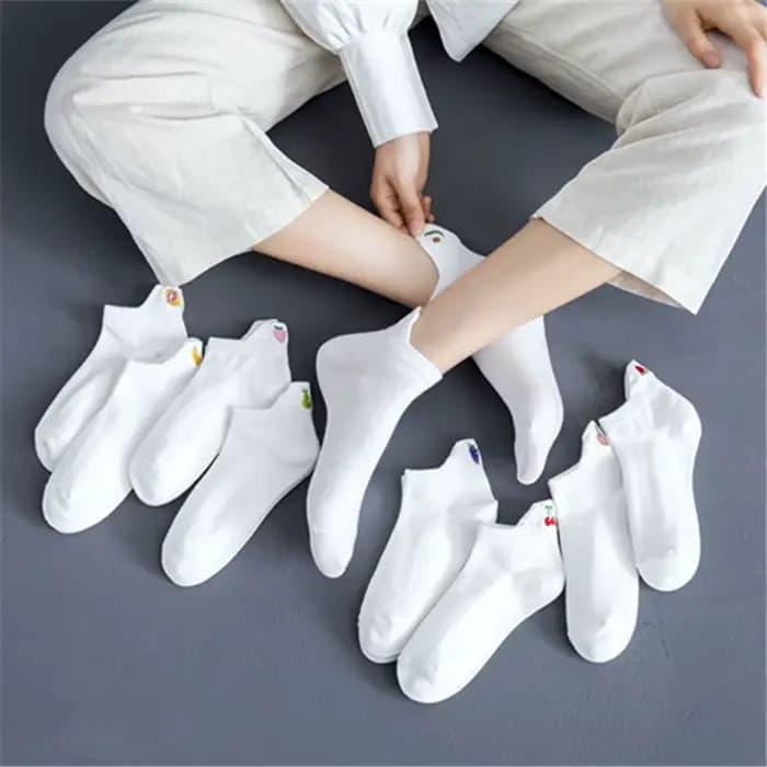 1 paire fraise pastèque pêche banane ananas chaussettes blanches femmes broderie Harajuku cheville chaussette avocat