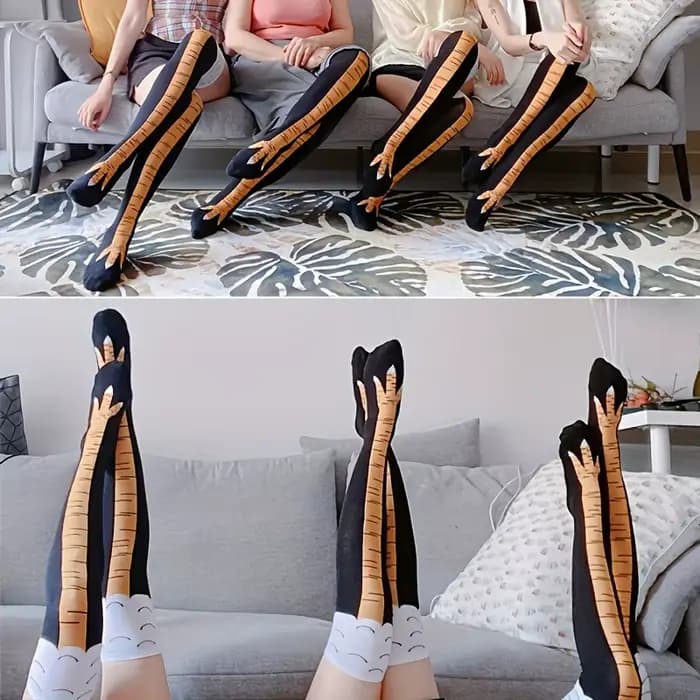 1/2 paires femmes genou chaussettes hautes à la mode dessin animé drôle poulet griffe