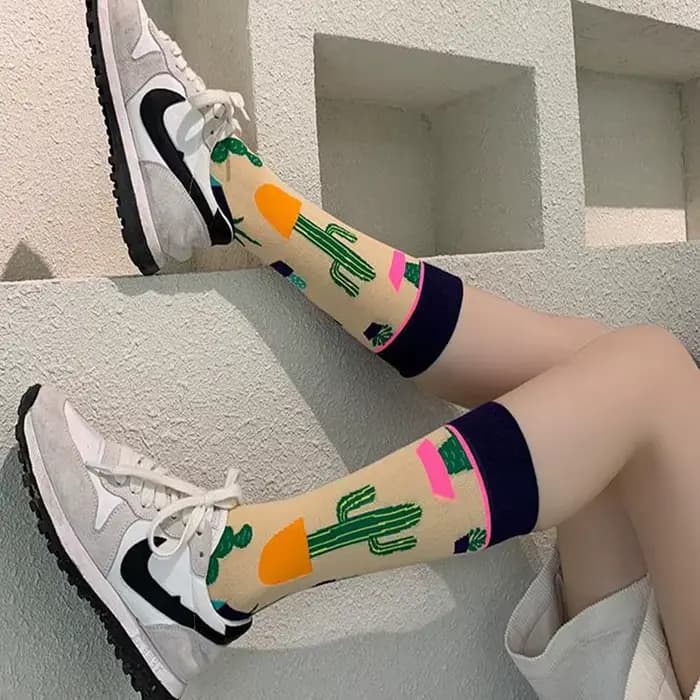 Mode coloré printemps automne bas femmes chaussettes plante hérisson paresseux coton
