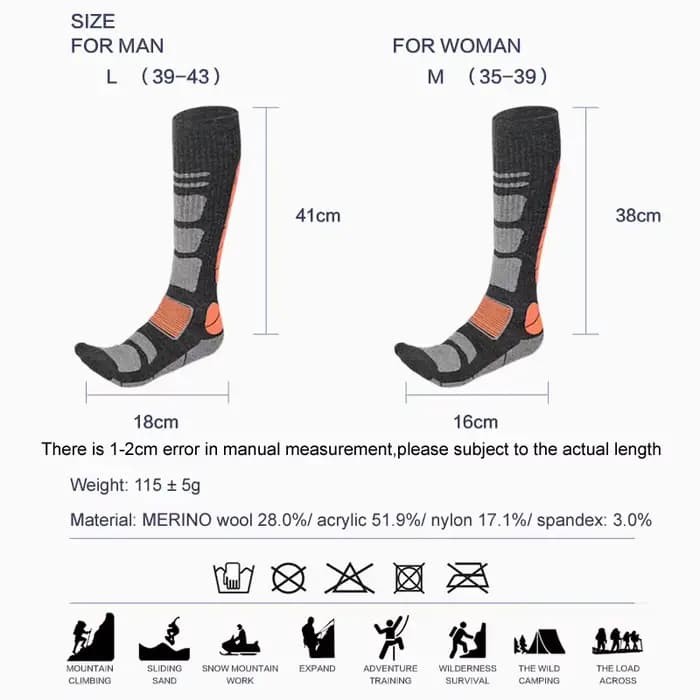 Chaussettes de cyclisme d'hiver mérinos sport Snowboard laine Ski randonnée Ski bas hommes femmes genou haute chaussette thermique