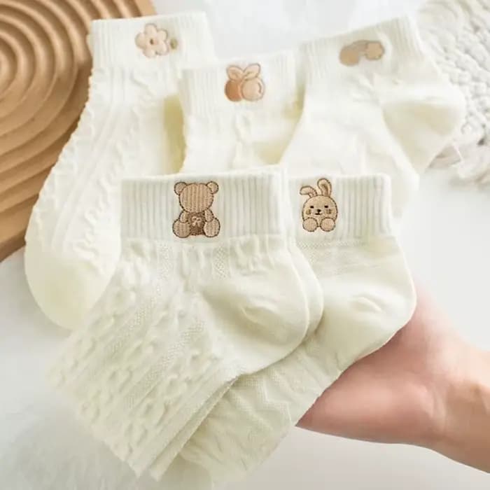 5 paires femmes chaussettes printemps été mignon ours lapin arc-en-ciel imprimé cheville