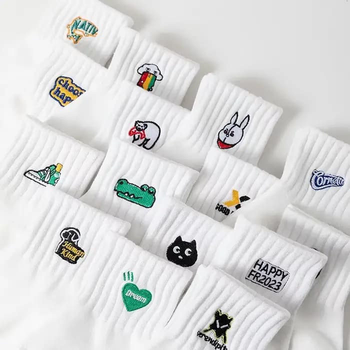 Broderie Aartoon animaux quotidien cheville chaussette hommes coton chaussettes courtes printemps été mâle Harajuku