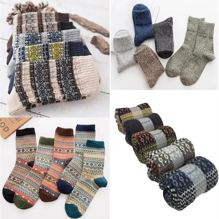 5 paires/lot chaussettes en laine hommes hiver chaud cachemire confortable longue équipage décontracté bohème chaussette mâle cadeau pour mari père 4 Styles
