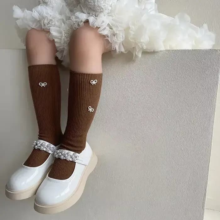 Chaussette de mollet en coton doux avec nœud perlé pour enfants
