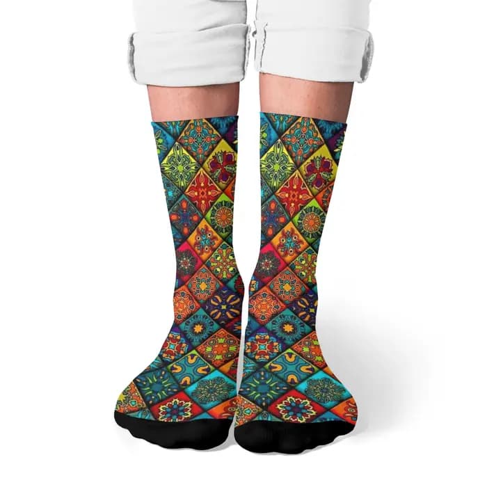 Nouveauté ethnique bohème imprimé hommes chaussettes confortable respirant antidérapant