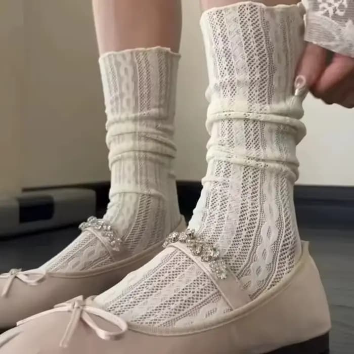 Chaussettes pour femmes mince été nouveau blanc noir évider