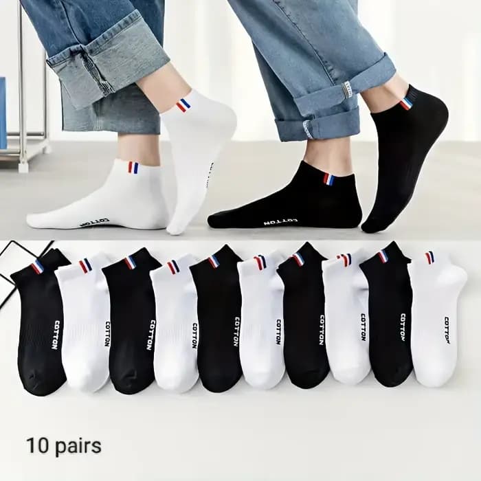 5/10 paires de chaussettes de cheville simples à doublure solide pour hommes