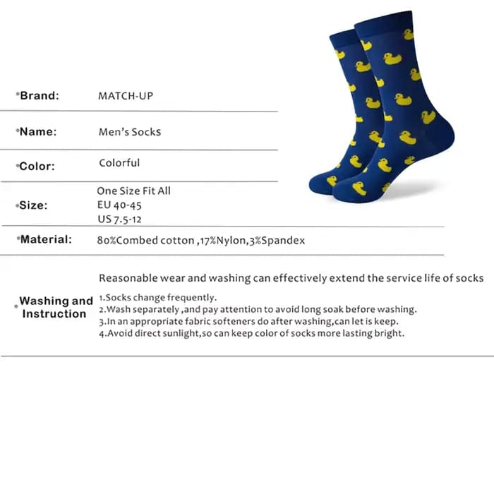 Match-Up Hommes Canard de Bande Dessinée Peigné Coton Crew chaussettes Marque chaussettes (5 paires/lot)