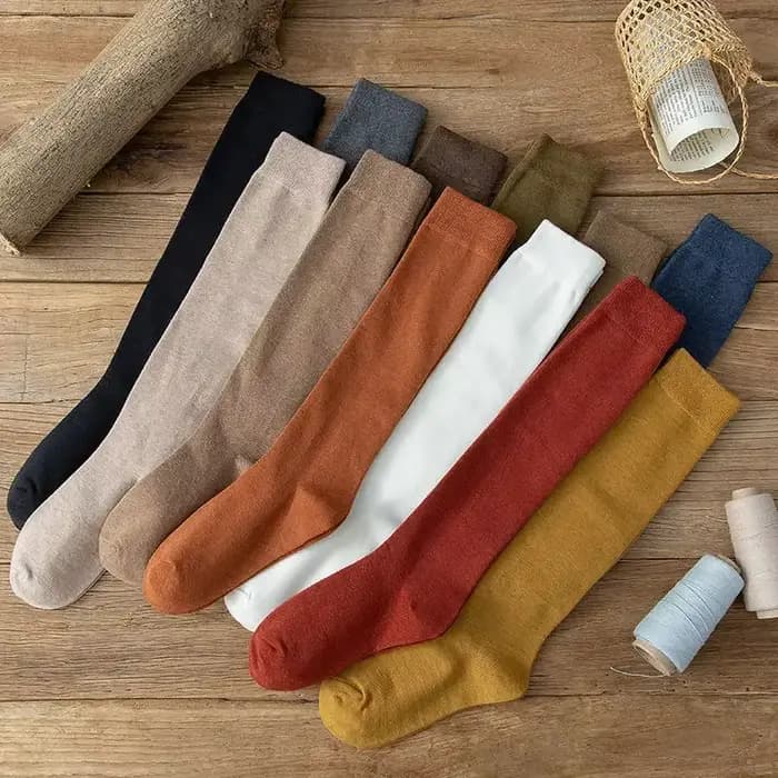 Chaussettes longues femmes bas coton biologique solide chaud cuisse haute dames filles rue mode jeune décontracté genou