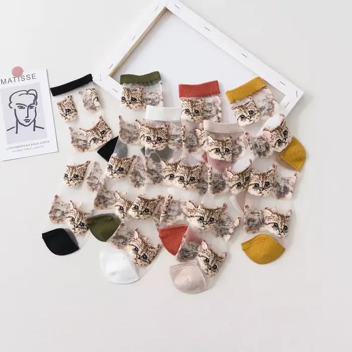Chaussettes chat mignonnes transparentes pour femmes