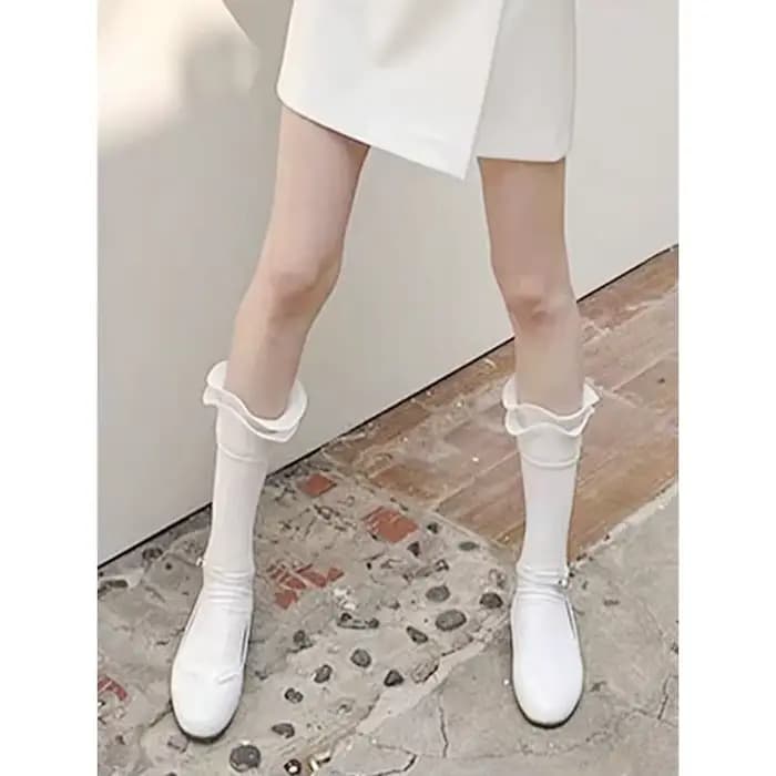 Chaussettes mi-mollet à double volants pour femmes