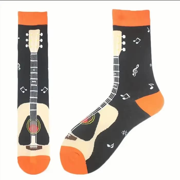 1 paire de chaussettes à motifs de guitare pour hommes