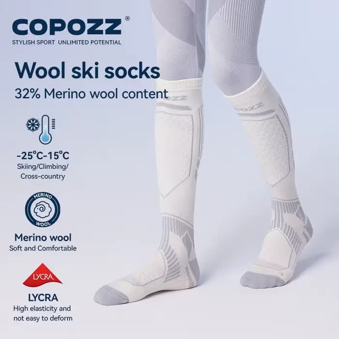 COPOZZ chaussettes de Ski en laine mérinos hommes femmes chaussettes de randonnée en plein air épaissir la transpiration chaude séchage rapide genou haute chaussettes longues Snowboard