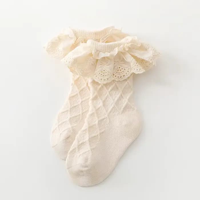 Chaussettes hautes en coton avec dentelle et fleur pour fille