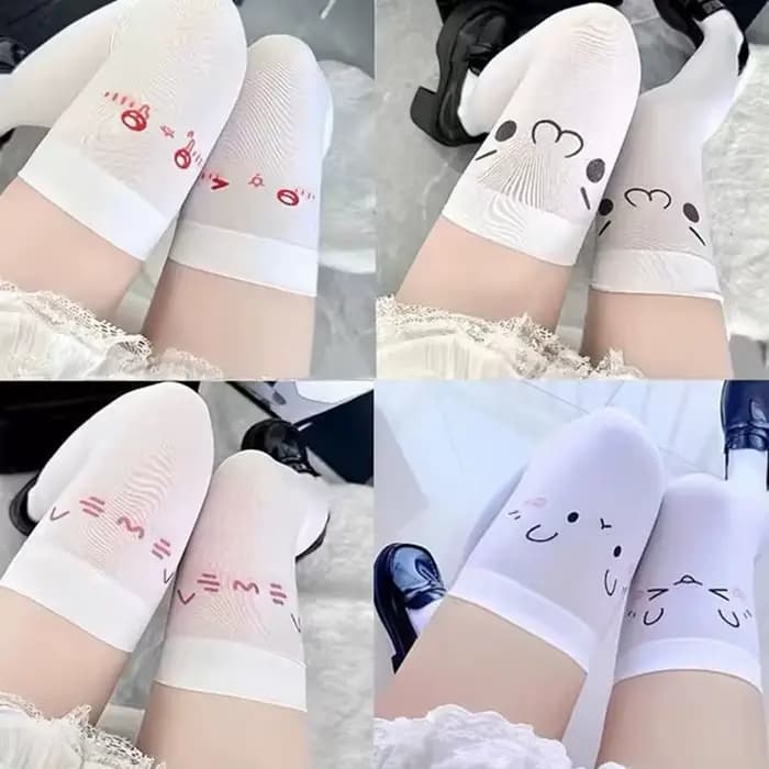 JK – chaussettes longues en forme de patte de chat, imprimées blanches, Expression Harajuku, bas hauts au-dessus du genou, chaussettes de Cosplay japonaises
