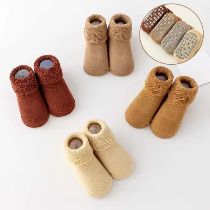 4 paires de chaussettes épaisses de couleur unie pour bébé, antidérapantes, pour l'apprentissage de la marche, l'hiver et l'automne, bonneterie chaude pour bébé, chaussettes de sommeil à la maison