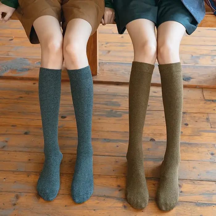 Chaussettes longues femmes bas coton biologique solide chaud cuisse haute dames filles rue mode jeune décontracté genou