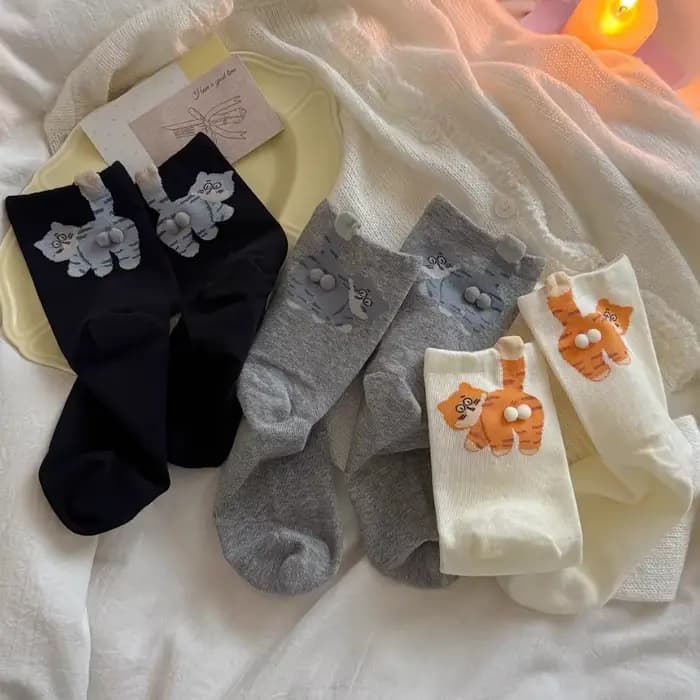 2 paires de chaussettes créatives à Tube central 3D en forme de chaton