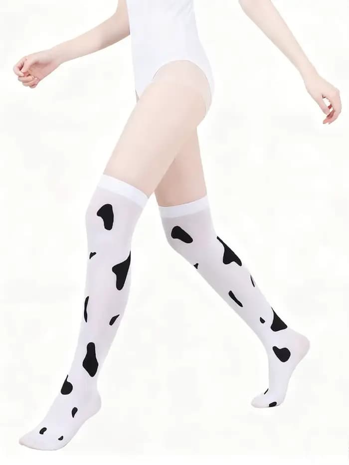 Chaussettes hautes pour femmes avec motif vache et mouton