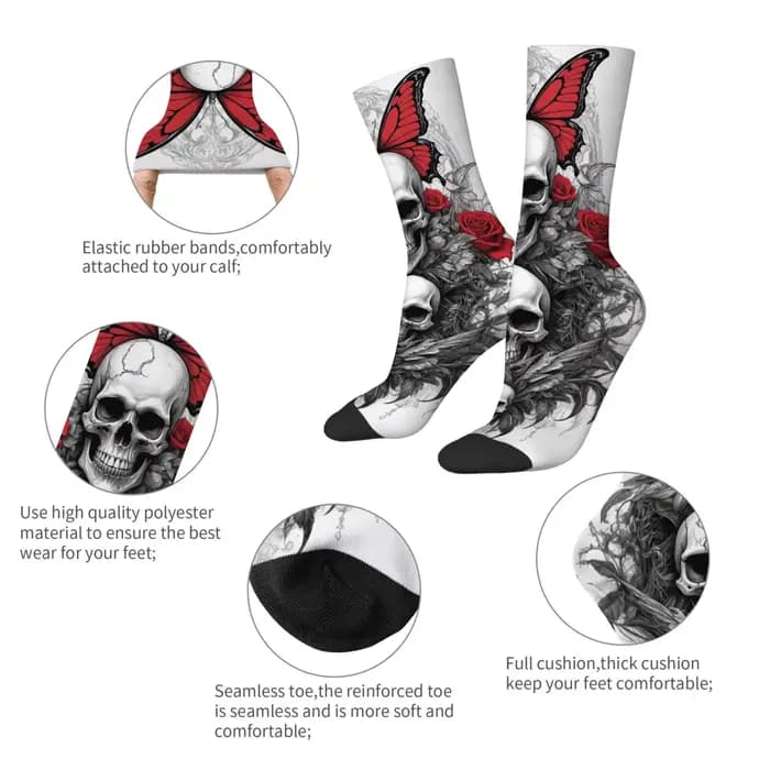 Chaussettes pour hommes avec illustration de crâne gothique sombre, chaussettes de sport amusantes, élastiques, respirantes, antidérapantes, décontractées, cadeaux de fête