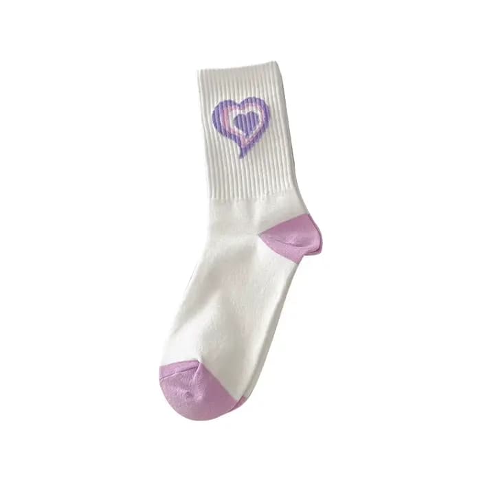 Kawaii Love Print Middle Tube Chaussettes pour femmes, Chaussettes violettes pour femmes, High Beauty, Fried Street, Harajuku Medias, Printemps, Été