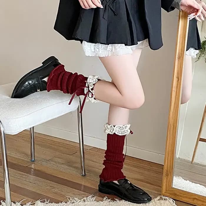 Guêtre femmes jambières cheville arc hiver chaud Stretch tricoté thermique dames épais laine manchette bottes chaussettes rouge mollet femme Lolita