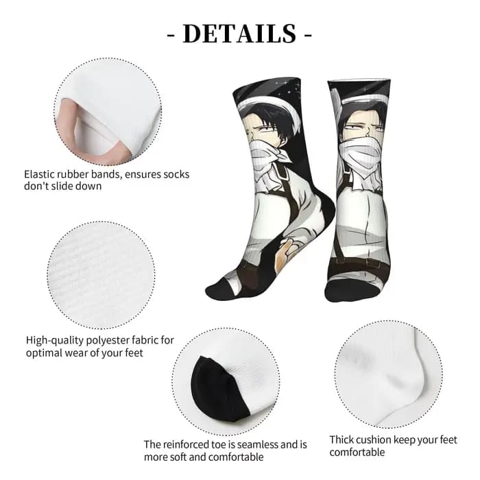 Levi Ackerman Attack on Titan Chaussettes de sport super douces, chaussettes longues toutes saisons pour unisexe, cadeau d'anniversaire