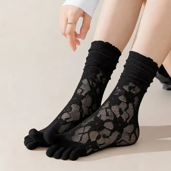 Chaussettes Tabi japonaises tendance pour femmes, chaussettes d'été sexy en dentelle à deux doigts, chaussettes Tabi transparentes respirantes en maille unie