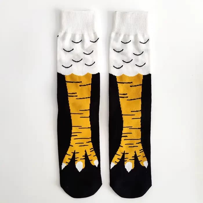 Hommes drôle patte de poulet équipage chaussettes poule pieds jaune longue jambe homme Couple école Freak 3D