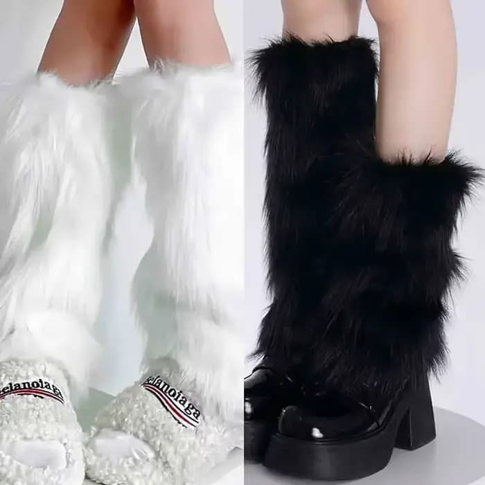 Jambières japonaises en fausse fourrure blanche