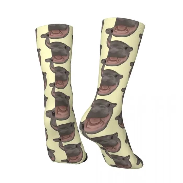 Moo Deng Pygmy Hippo criant chaussettes Kawaii bas unisexe hommes qualité cyclisme