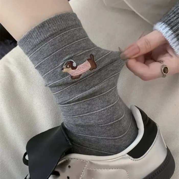 Nouveau mignon broderie dessin animé animaux chaussettes drôle
