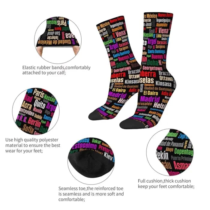 Chaussettes d'équipage avec noms de la ville du monde