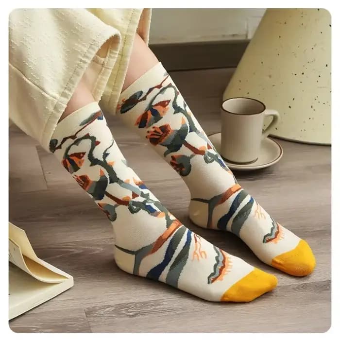 Chaussettes tendance et personnalisées pour hommes, Hip Hop, peinture à l'huile, chaussette abstraite, bouche, lettre brodée, automne, chaussettes mi-tube pour femmes