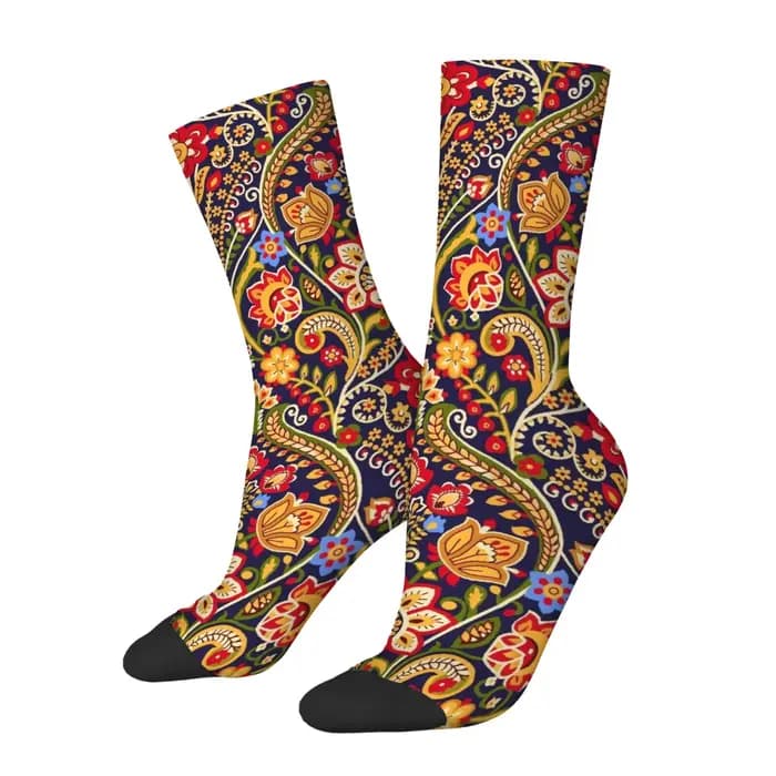 Chaussettes ethniques bohèmes vintage à motifs floraux, chaussettes décontractées à la mode pour hommes, confortables, respirantes, antidérapantes, pour le cyclisme en plein air, les sports