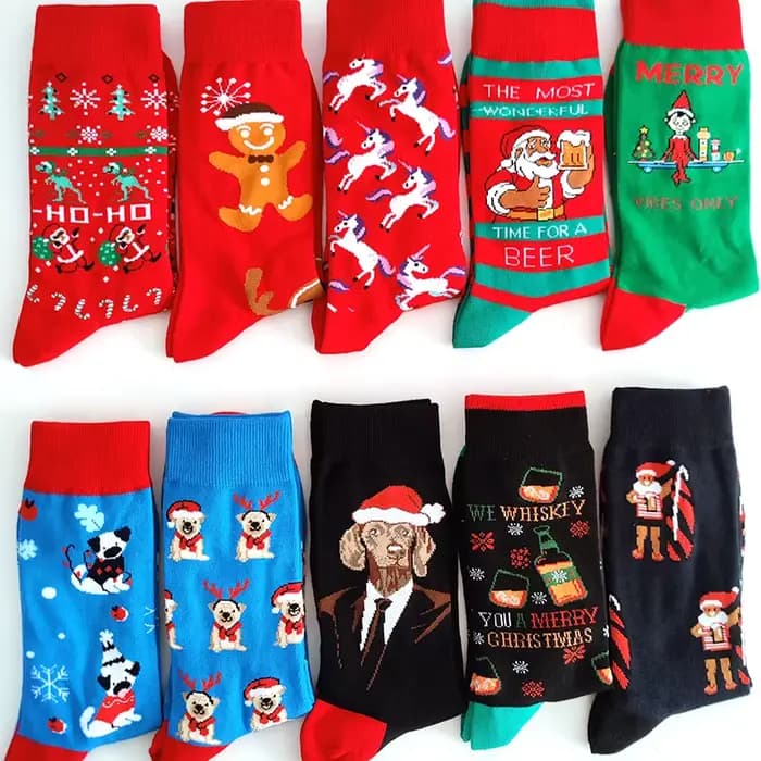2025 nouveaux hommes chaussettes de noël nouvel an drôle flocon de neige bière père